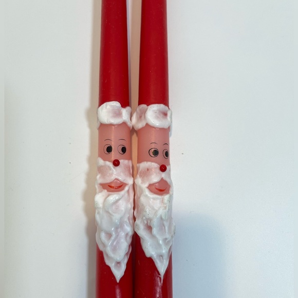 2 VTG Lenox Red Santa Claus Face Xmas Tall Wax Taper Candles NOS in Box JAPAN - Picture 2 of 4